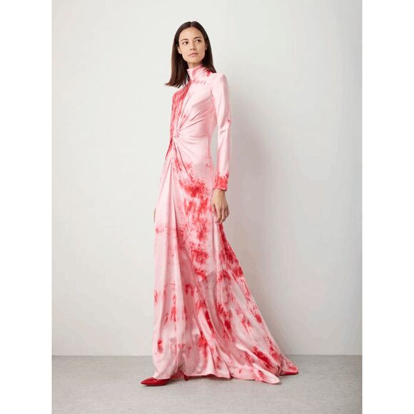 Alexandra Alonso Rojas mockneck silk draped gown in red ice dye Size US6 $1448 - Picture 3 of 13